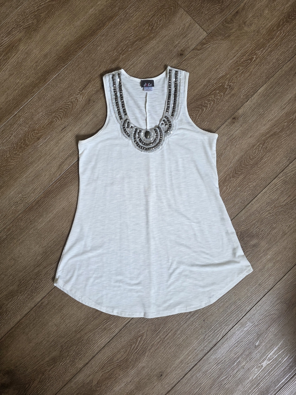 Dots Ivory Tank with Beaded Embellished Neckline